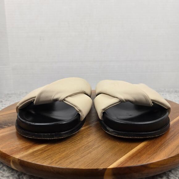 Emme Parsons Womens 38 Folded Slide White Black Leather Crossover Daily Sandals - Picture 4 of 11